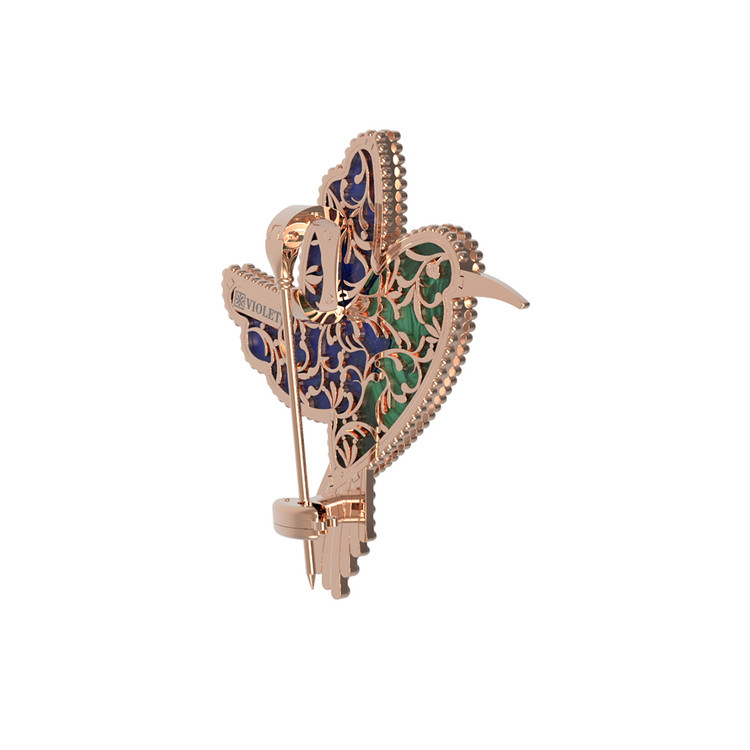 Брошь из золота c эмаль , лазуритом и малахитом