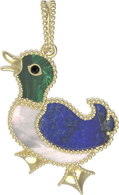 Подвеска из лимонного золота c эмаль , лазуритом, малахитом и перламутром