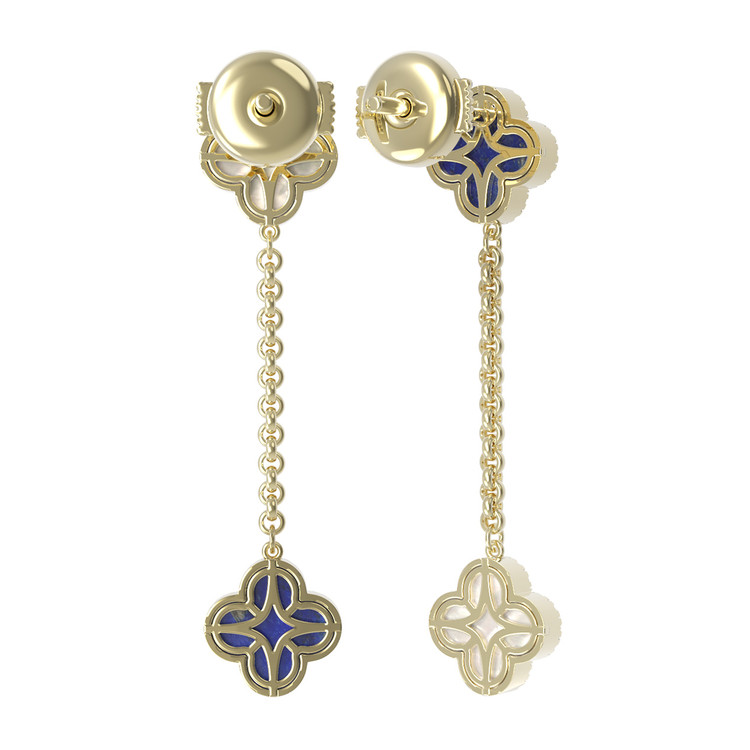 Серьги из лимонного золота c бриллиантами, лазуритом и перламутром