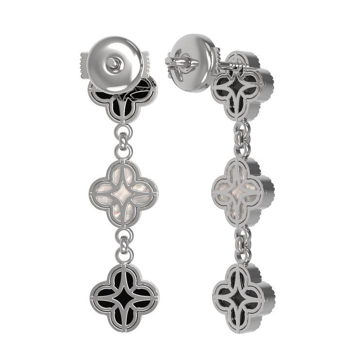 Серьги из белого золота c бриллиантами, ониксом и перламутром