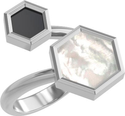 Кольцо из белого золота c ониксом и перламутром