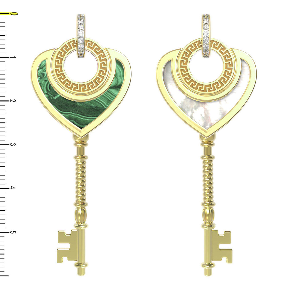 Подвеска из лимонного золота c фианитом, малахитом и перламутром