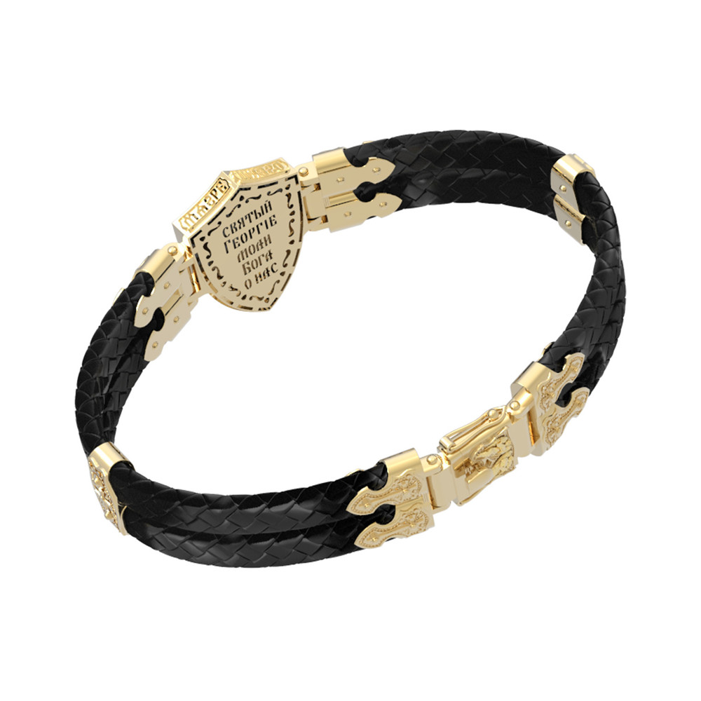 Браслет из лимонного золота c шнурком и ониксом