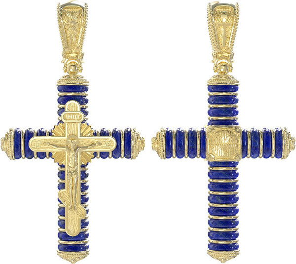 Крест из лимонного золота c лазуритом