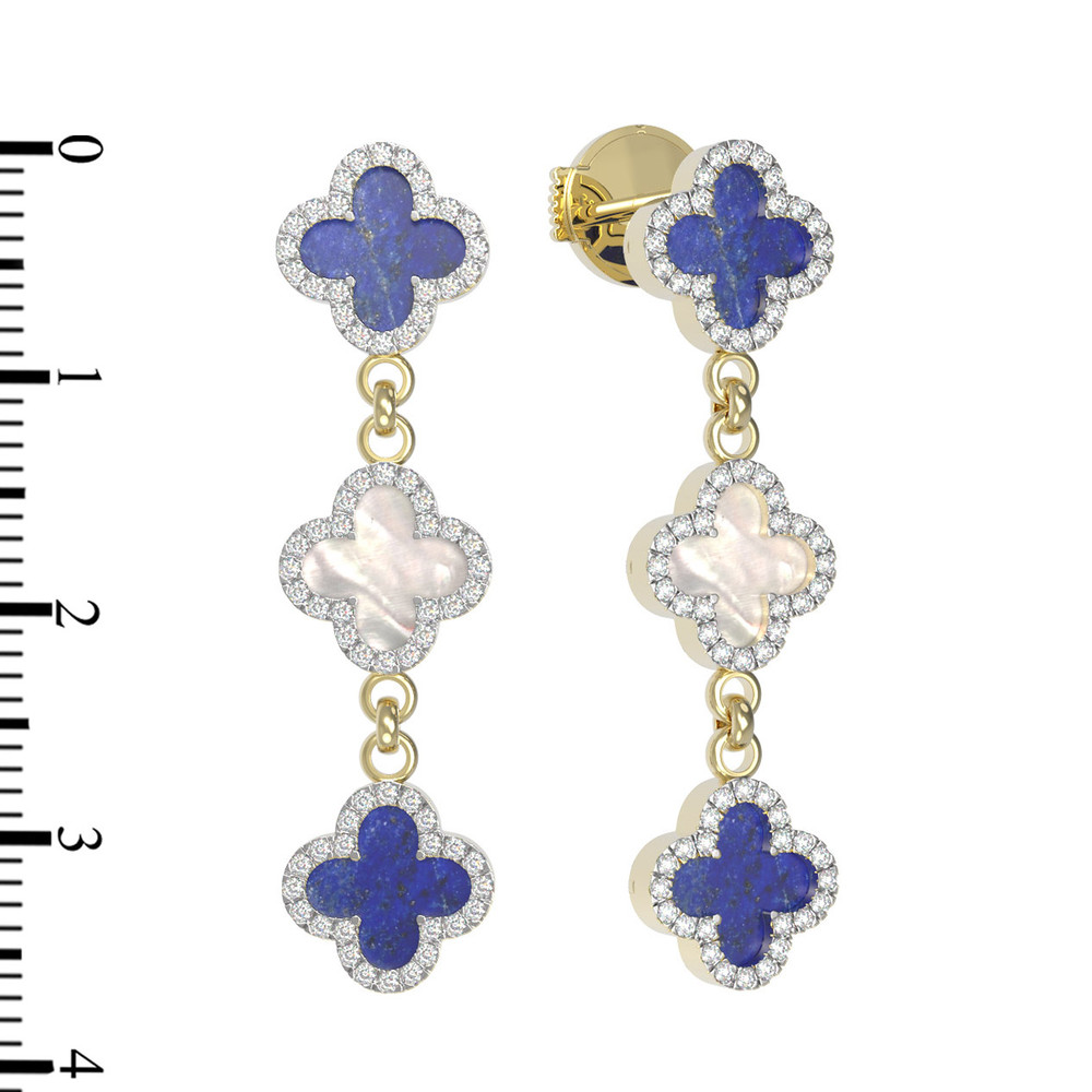 Серьги из лимонного золота c бриллиантами, лазуритом и перламутром