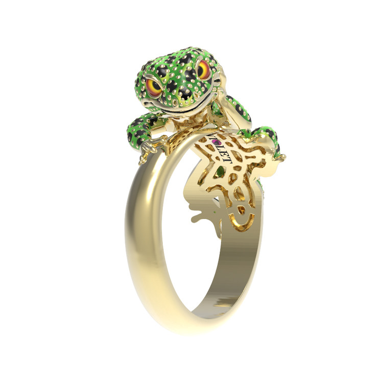 Кольцо из лимонного золота c эмаль и рубином