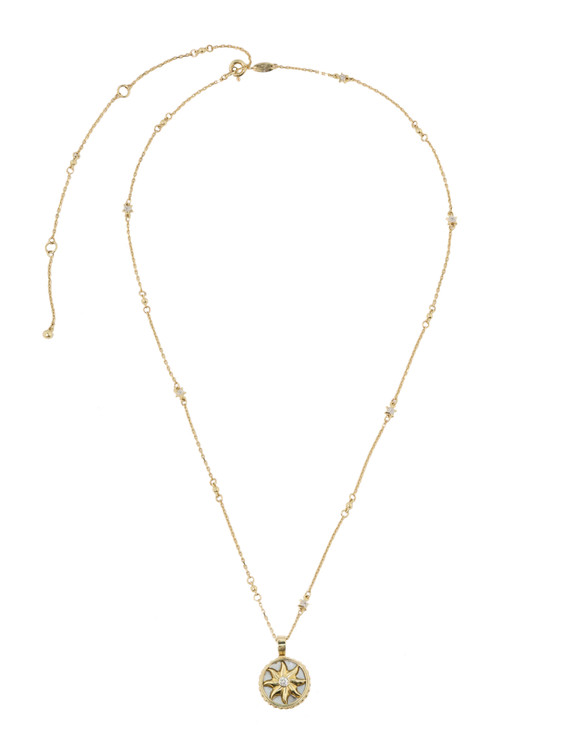 Колье из лимонного золота c бриллиантами, лазуритом и перламутром