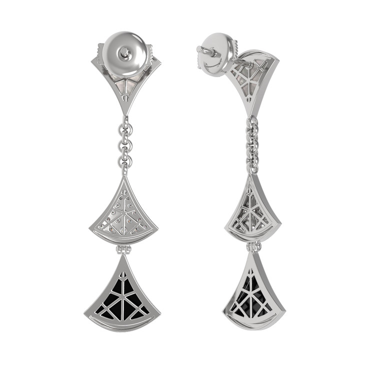 Серьги из белого золота c бриллиантами, ониксом и перламутром