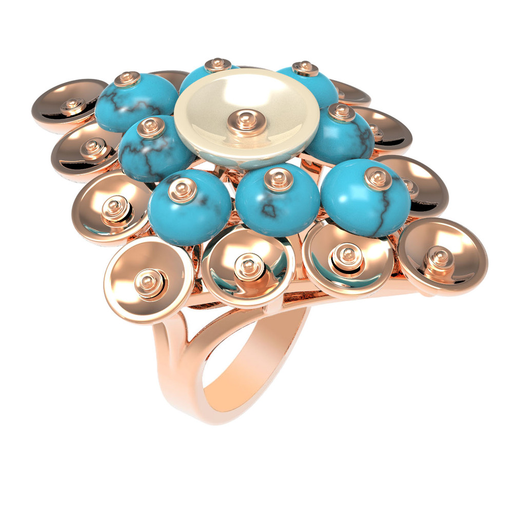 Кольцо из золота c бирюзой и перламутром