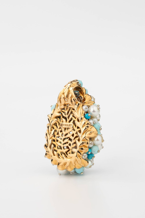 Подвеска из золота c жемчугом и бирюзой