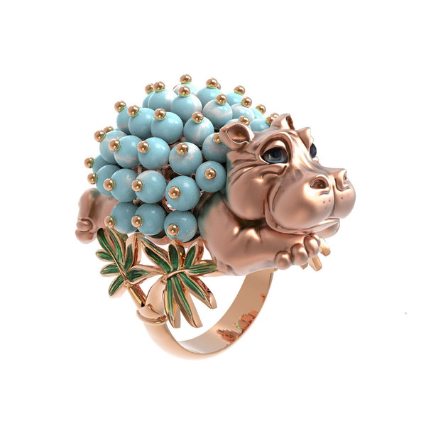 Кольцо из золота c эмаль и бирюзой