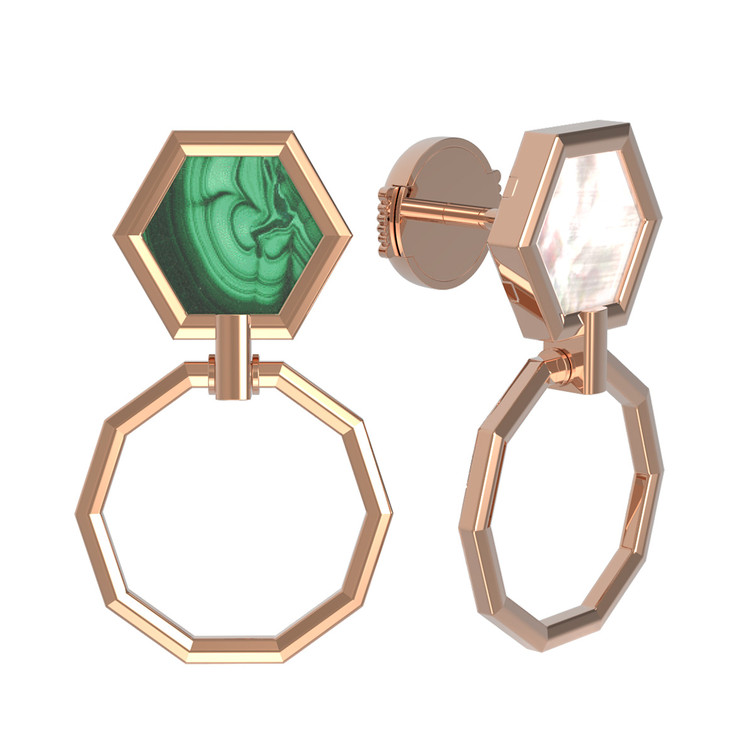 Серьги из золота c малахитом и перламутром