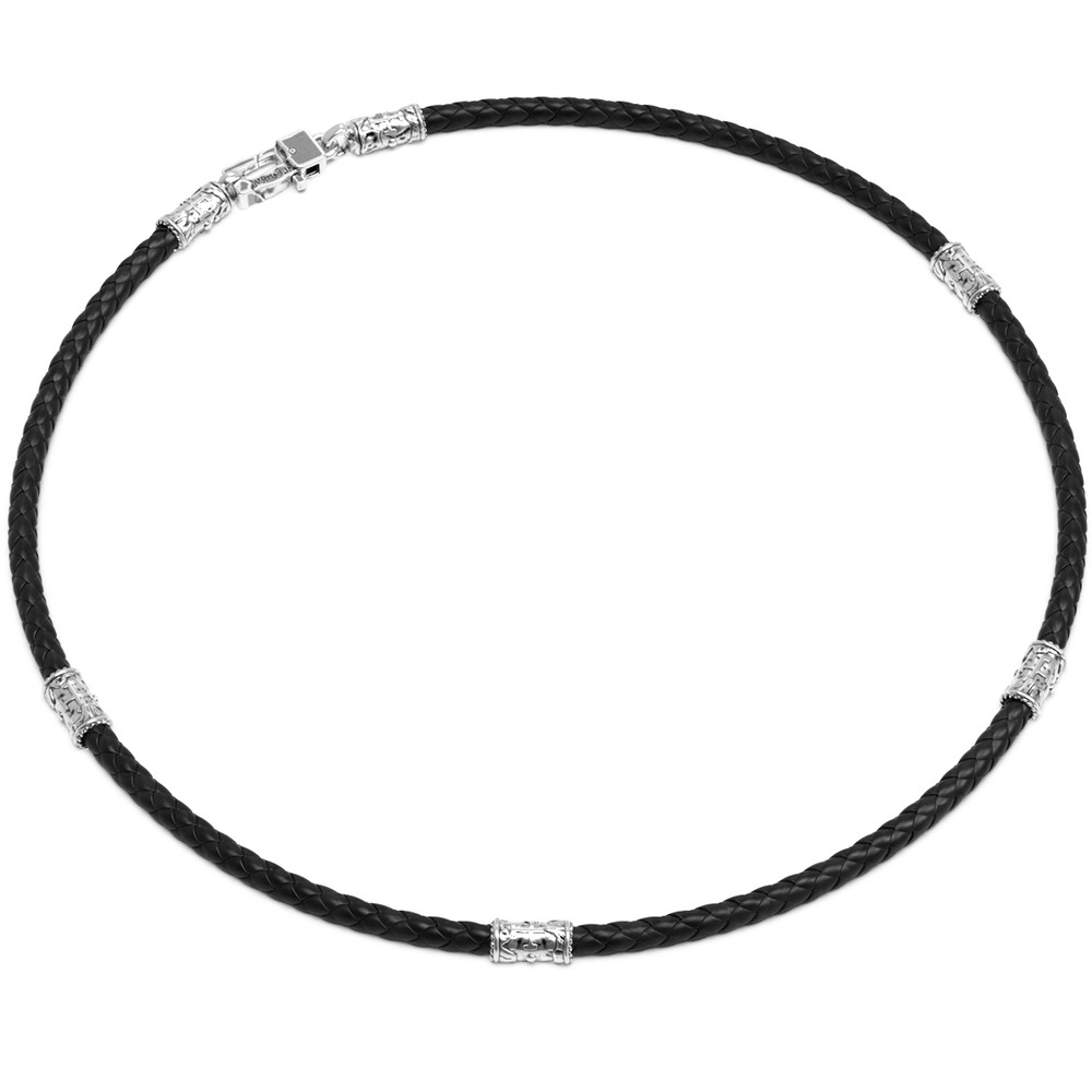 Шнурок кожаный из белого золота c кожаным шнурком