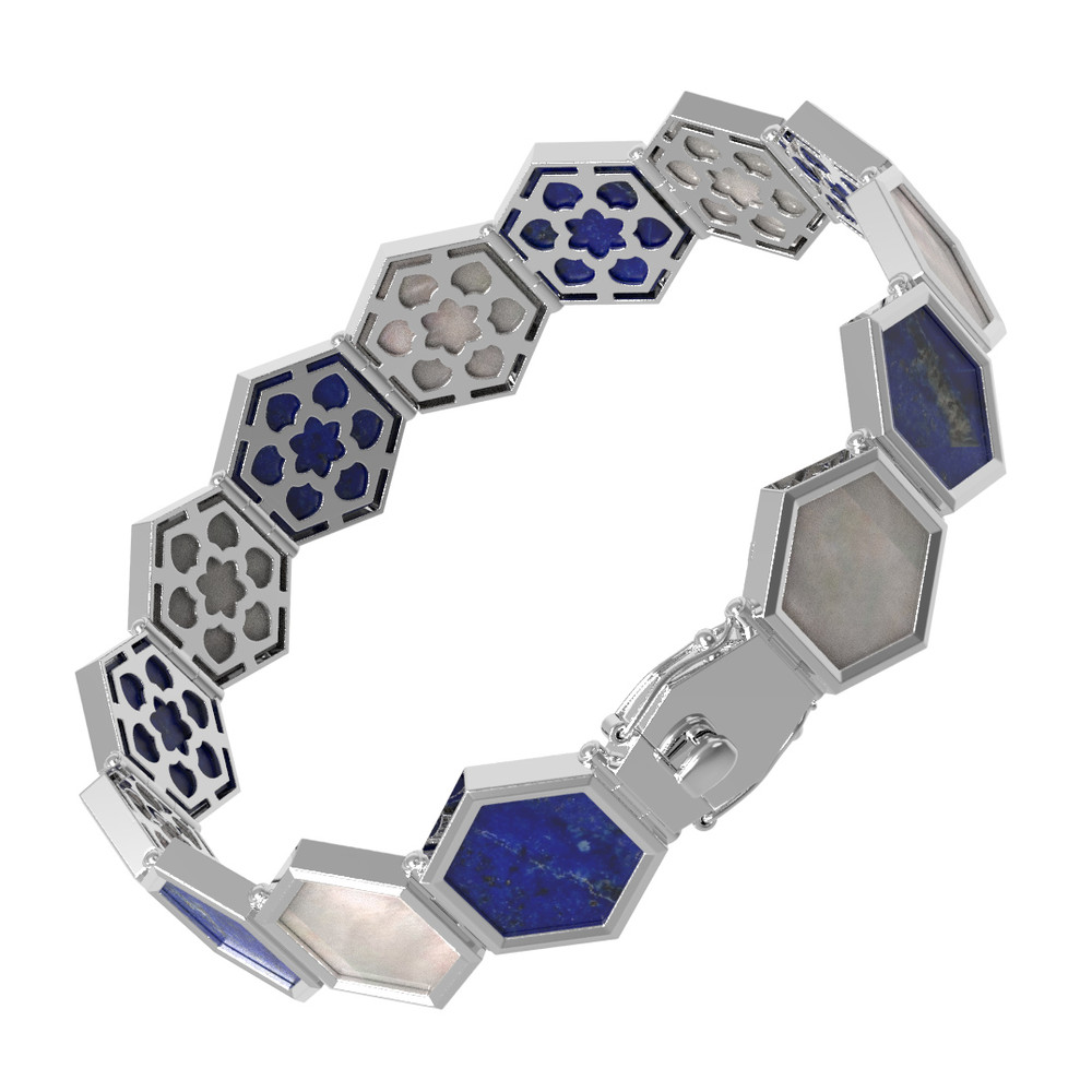 Браслет из белого золота c лазуритом и перламутром