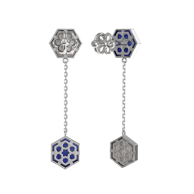 Серьги из белого золота c лазуритом и перламутром