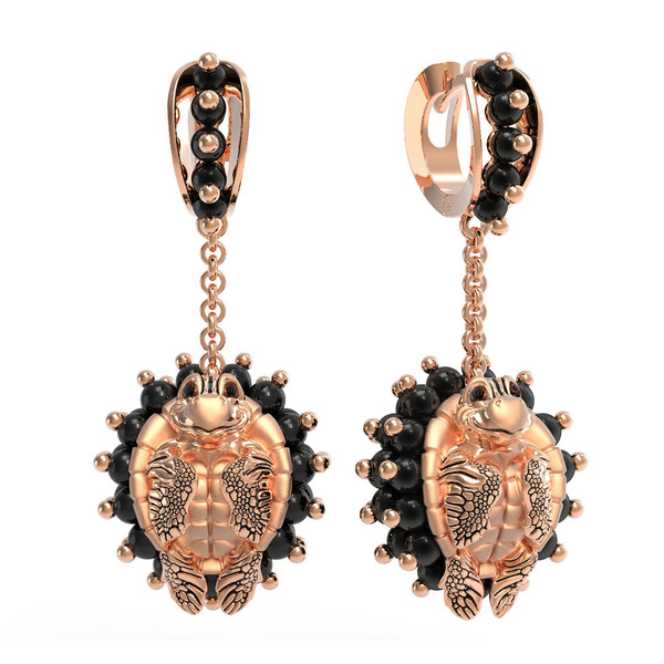 Серьги из золота c эмаль и ониксом