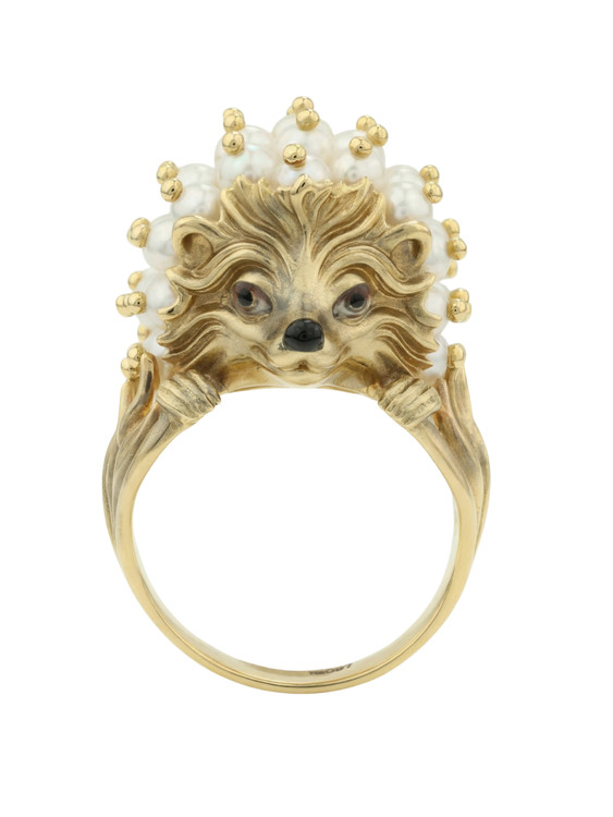 Кольцо из лимонного золота c эмаль и жемчугом