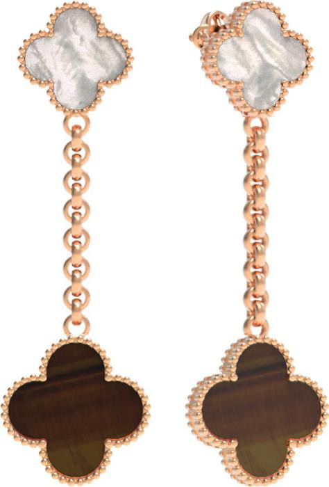 Серьги из золота c тигровым глазом и перламутром