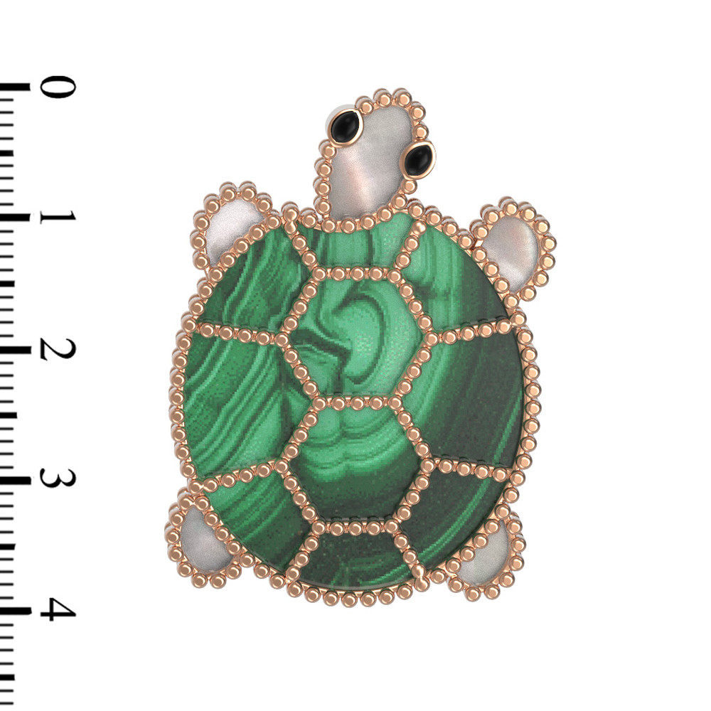 Брошь из золота c эмаль , малахитом и перламутром