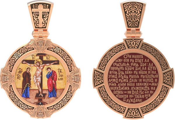 Образок из золота c эмаль , иконописью и темперой