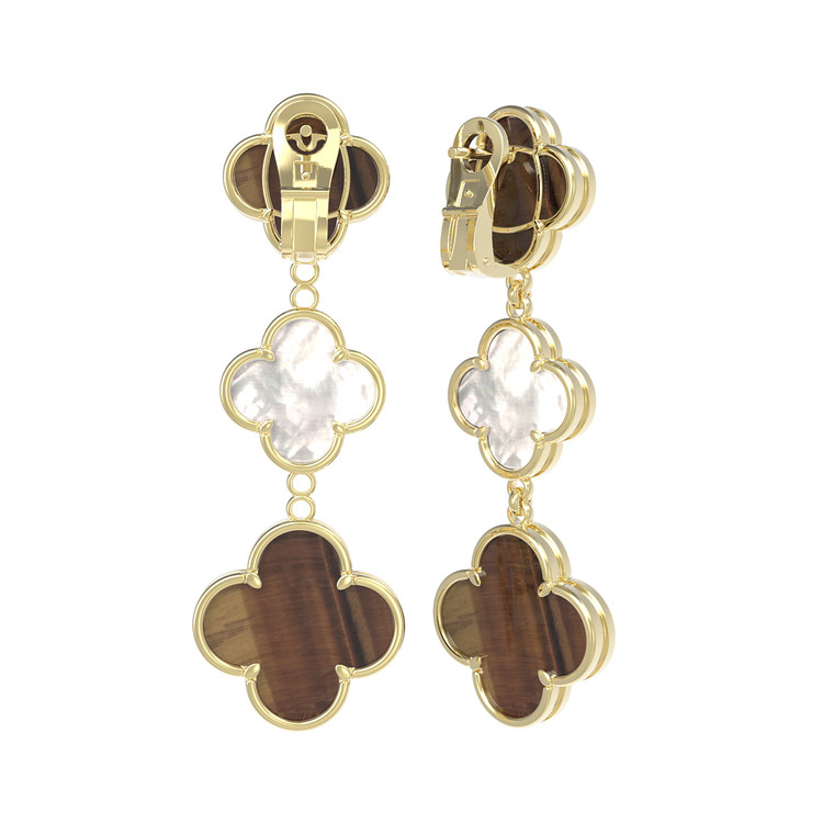 Серьги из лимонного золота c тигровым глазом и перламутром