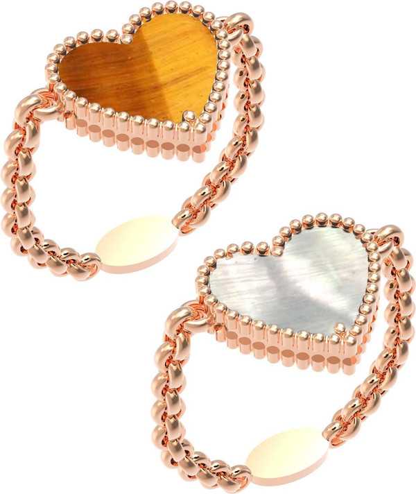 Кольцо из золота c тигровым глазом и перламутром