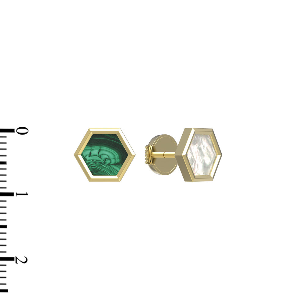 Серьги из лимонного золота c малахитом и перламутром