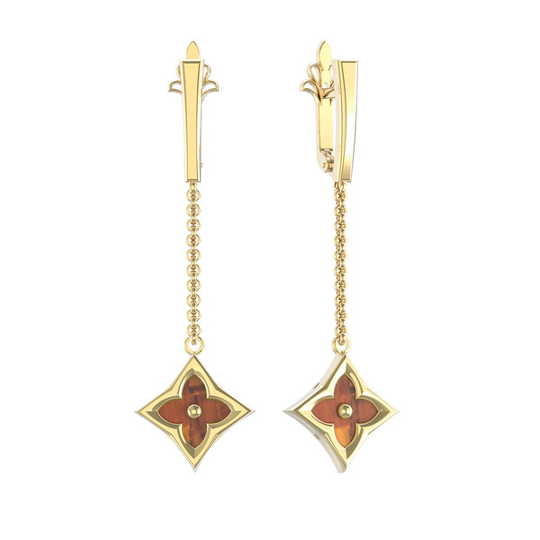 Серьги из лимонного золота c тигровым глазом