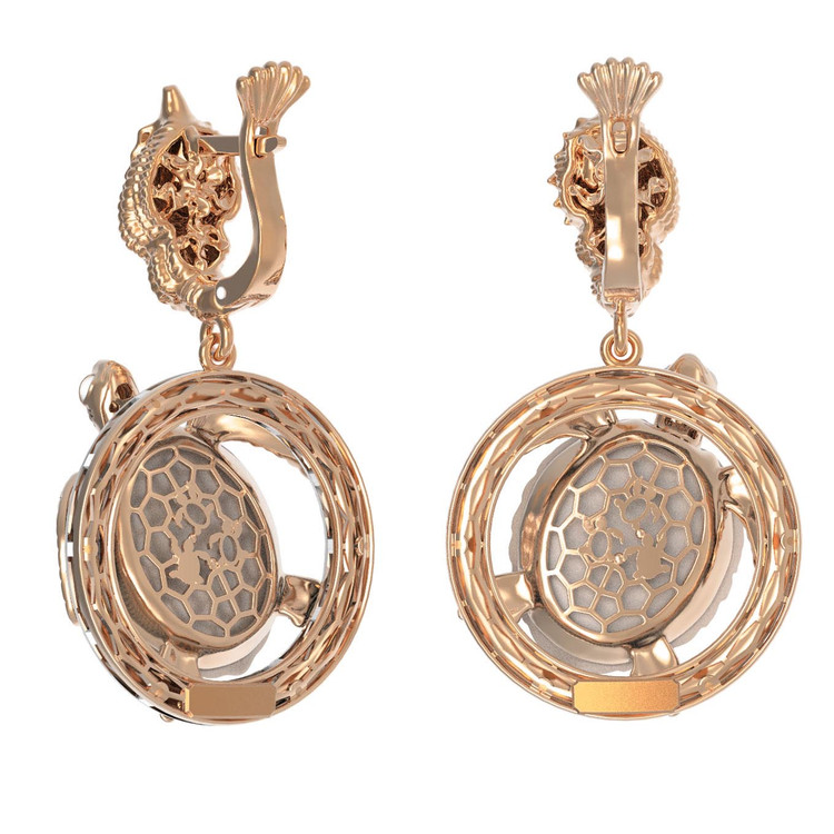 Серьги из золота c эмалью и бивнем мамонта