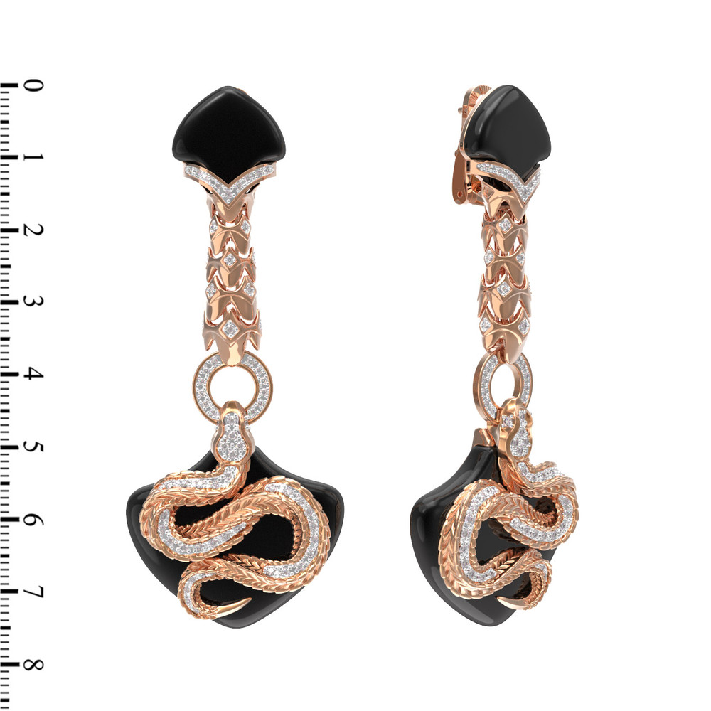 Серьги из золота c бриллиантами и ониксом