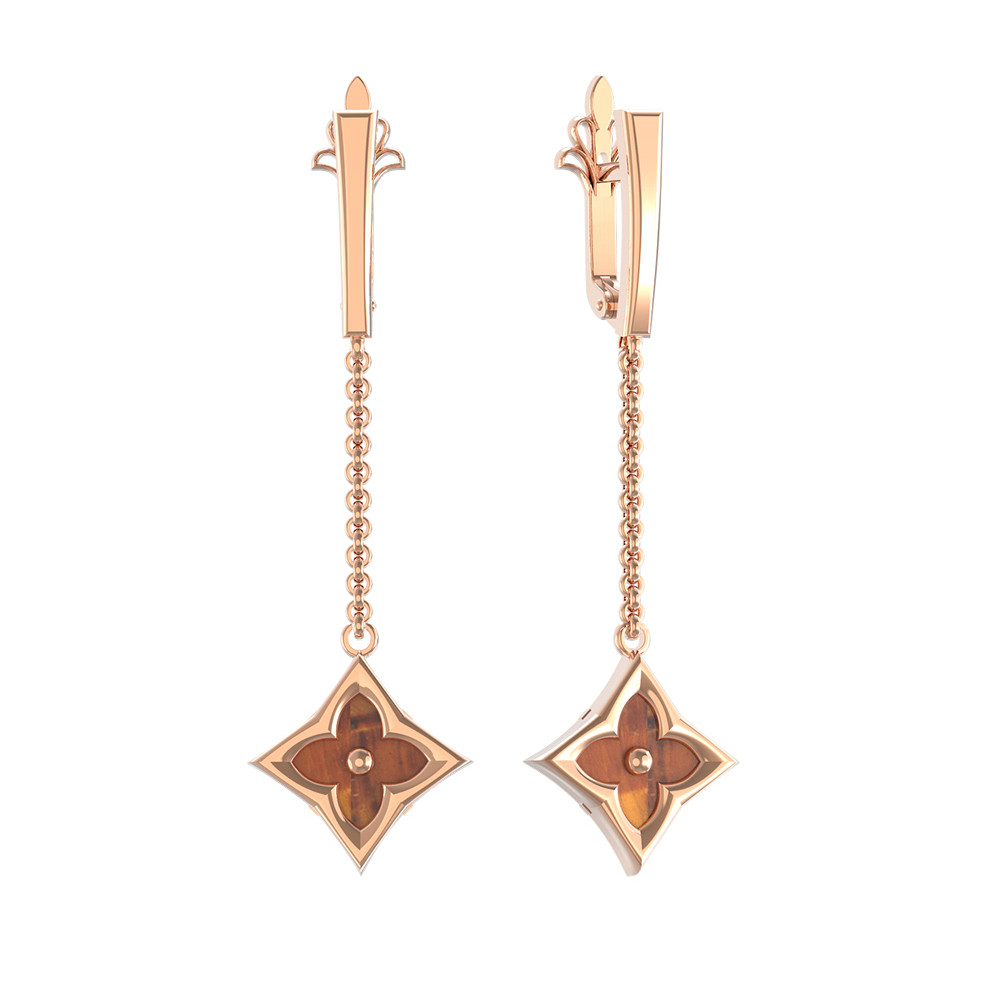 Серьги из золота c тигровым глазом