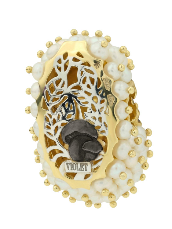 Подвеска из лимонного золота c эмаль и жемчугом