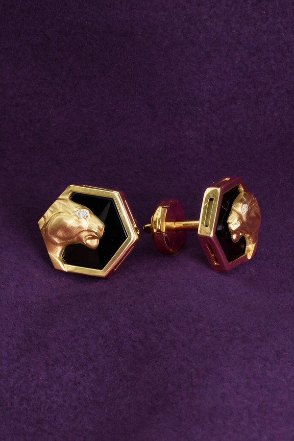 Серьги из лимонного золота c бриллиантами и ониксом