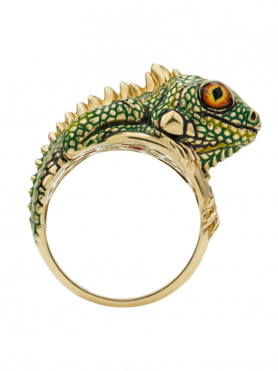 Кольцо из лимонного золота c эмаль и рубином