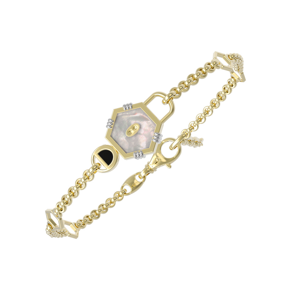 Браслет из лимонного золота c ониксом и перламутром