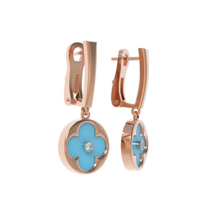 Серьги из золота c бриллиантами и бирюзой