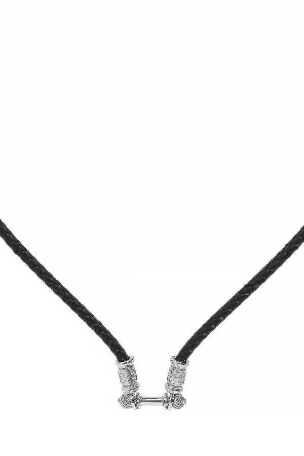 Шнурок кожаный из белого золота c кожаным шнурком