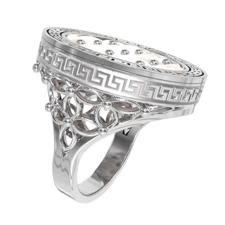 Кольцо из белого золота c эмаль и перламутром