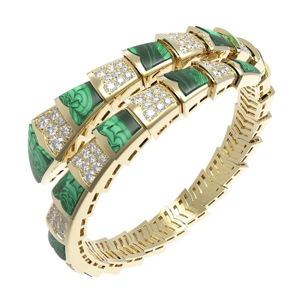 Браслет из лимонного золота c бриллиантами и малахитом