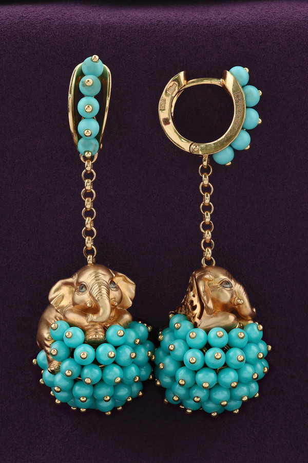 Серьги из золота c эмаль и бирюзой