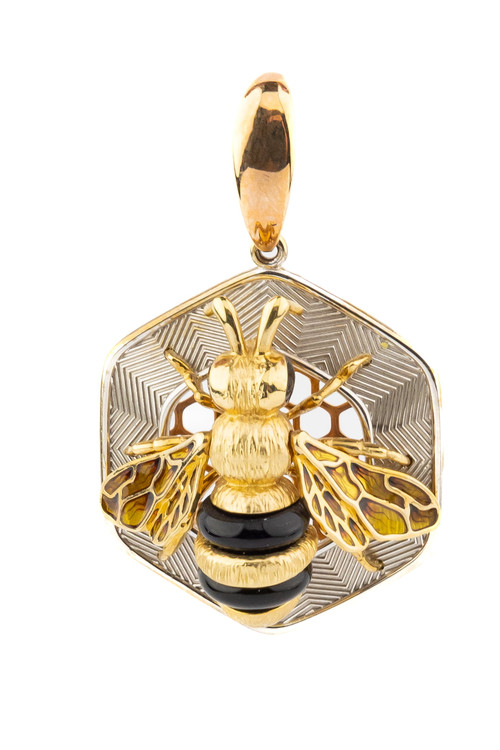 Подвеска из золота c эмаль , ониксом и эмалью