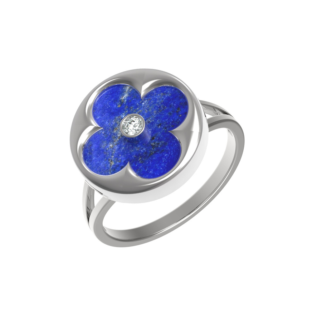 Кольцо из белого золота c бриллиантами и лазуритом