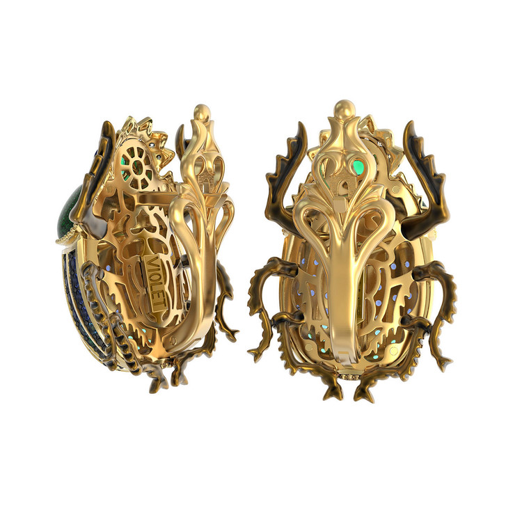 Серьги из лимонного золота c эмаль , фианитом и турмалином