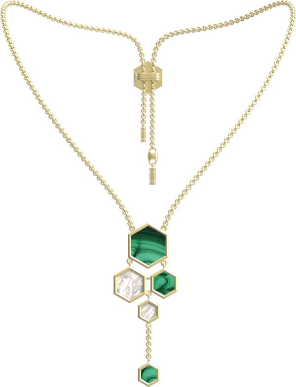 Колье из лимонного золота c малахитом и перламутром