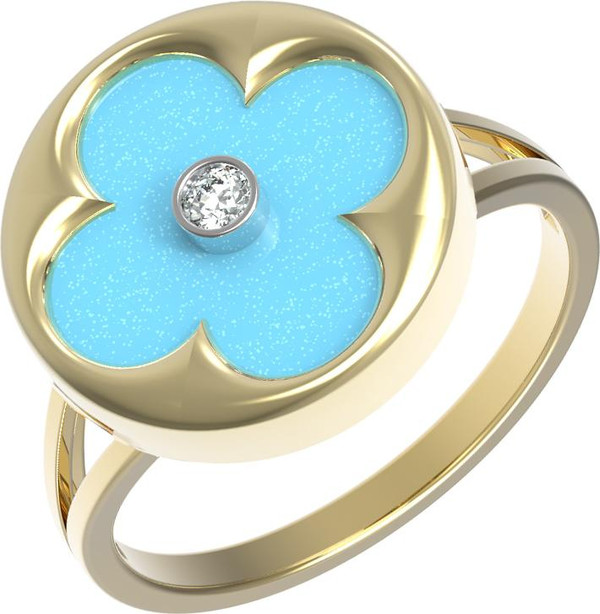 Кольцо из лимонного золота c бриллиантами и бирюзой