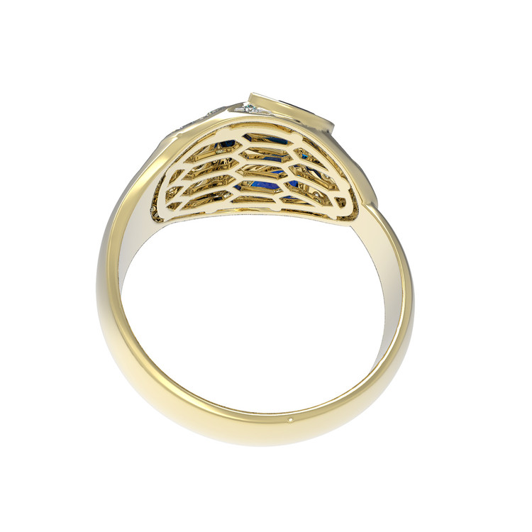 Кольцо из лимонного золота c бриллиантами, сапфиром и малахитом