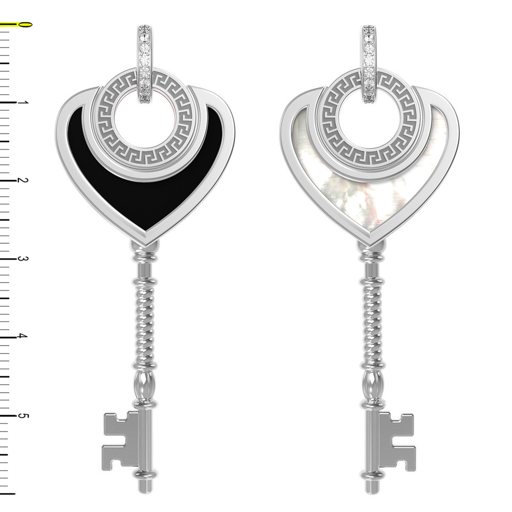 Подвеска из белого золота c фианитом, ониксом и перламутром