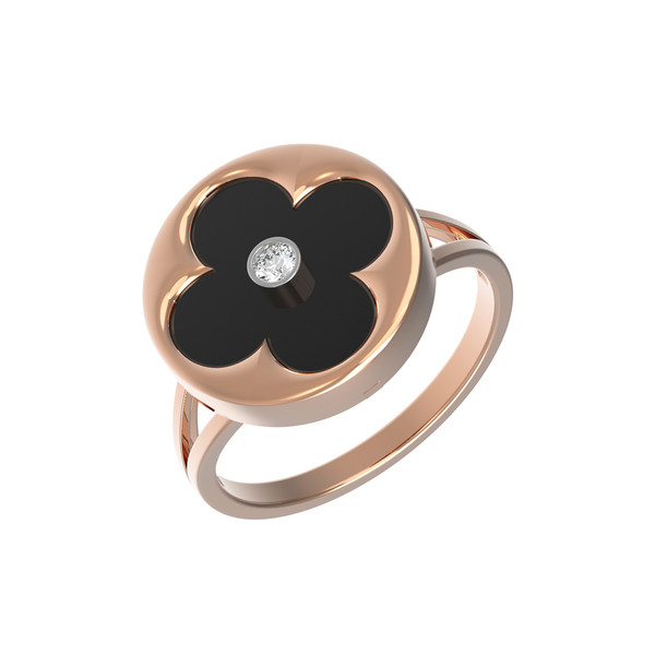 Кольцо из золота c бриллиантами и ониксом