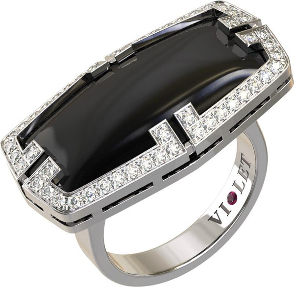 Кольцо из белого золота c бриллиантами, рубином и ониксом