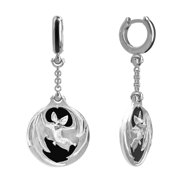 Серьги из белого золота c эмаль и ониксом